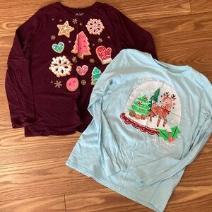 Place Holiday Maroon and Light Blue Kids Long Sleeve Tees